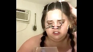 Fat belly bbw pees in glass